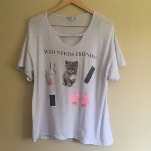 Wildfox Oversized Who Needs Friends Distressed Tee